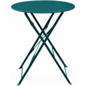 Table de jardin bistrot pliable - Emilia ronde bleu canard- Table ronde Ø60cm en acier thermolaqué - Bleu canard
