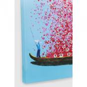 Tableau Touched fleurs pirogue bleu et rose 80x100cm Kare Design