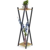 Tagère à plantes, 2 surfaces effet bois, tabouret moderne fleur, hlp : 99x29x29 cm, colonne, noir-brun clair - Relaxdays