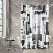 Xinuy - Rideau de douche noir et gris rideau de douche pour salle de bain noir et blanc ensemble de rideaux de douche hydrofuge géométrique avec