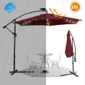 3m parasol UV40+ camping pendule parasol pavillon led solaire jardin parasol avec led -rouge - rouge