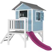 AXI - Maison Enfant Beach Lodge xl en Bleu avec Toboggan en Violet Maison de Jeux en Bois ffc pour Les Enfants Maisonnette / Cabane de Jeu pour Le