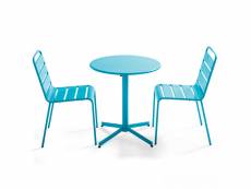 Ensemble table de jardin ronde et 2 chaises métal bleu - palavas