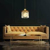Etc-shop - Lampe en bois suspension suspension laiton doré suspension cristal salon, hauteur réglable, verre, noir, 1x E27, DxH 15x120 cm