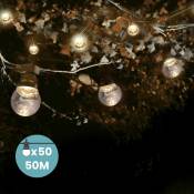 Guirlande Guinguette 50M Transparent - Guirlande Lumineuse Exterieure 50 Bulbes Transparents - Guirlande Guinguette Exterieur 50M + 3M de cable - Noir