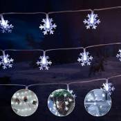 Guirlandes de Noël en forme de flocon de neige – Total 1,5 mètre 10 guirlandes lumineuses à piles étanches pour décorations de Noël