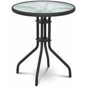 Helloshop26 - Table de jardin ronde plateau de verre diamètre 60 cm noir - Transparent