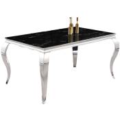 Homy France - Table à manger baroque pieds Chrome verre Marbre noir 4 à 6 couverts 150X90cm