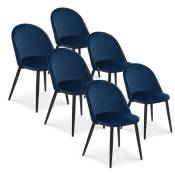 Intensedeco - Lot de 6 chaises Cecilia velours Bleu pieds noirs - Bleu