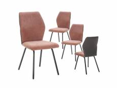 Jasda - lot de 4 chaises bi-matière bi-ton tissu corail et simili anthracite