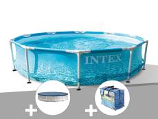 Kit piscine tubulaire Intex Metal Frame Ocean ronde 3,05 x 0,76 m + Bâche de protection + Bâche à bulles