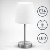 Lampe de table design moderne, tissu blanc, pied métal nickel mat, pour ampoule led E14, IP20 - B.k.licht