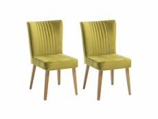 Lot 2 chaises scandinaves en bois et velours vert -