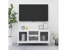 Meuble tv blanc 105x35x52 cm acier et verre