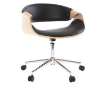 Miliboo - Chaise de bureau à roulettes design noir, bois clair et acier chromé aramis - Bois clair / noir