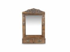 Miroir ancien rectangulaire vertical bois 2 tiroirs 54.5x10.5x83.5cm - marron - décoration d'autrefois