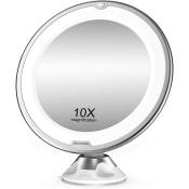 Miroir de maquillage, grossissement 10X avec LED blanche lumière du jour, miroir de salle de bain éclairé portable, ventouse rotative et