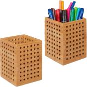 Pot à crayon bambou, lot de 2, porte-stylos bois,