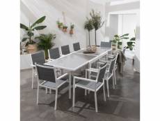 Salon de jardin lampedusa extensible en textilène gris 10 places - aluminium blanc