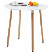 Table à Manger Ronde Moderne Laquée Blanc Mat pour 2 à 4 Personnes - Pieds en Hêtre - 80 x 80 x 73 cm
