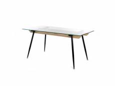 Table à manger structure en métal et bois avec plateau en verre 6 personnes 160x80xh75