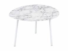 Table basse en métal imitation marbre ovoid 67 x 60
