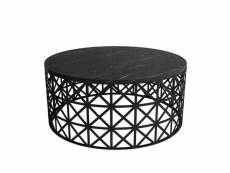 Table basse ovale ellipticum support grille ajouré bois marbre noir et métal noir