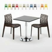 Table Carrée Noire 70x70cm Avec 2 Chaises Colorées