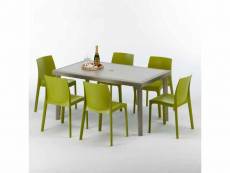 Table rectangulaire et 6 chaises poly rotin resine ensemble bar cafè exterieur 150x90 beige marion Grand Soleil