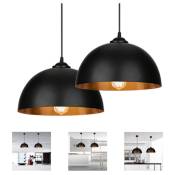 2er Suspension abat-jour Industrielle Rétro Lustre Abat-Jour Noir Lampe de Plafond Luminaire pour Salon Cuisine E27 - noir - Tolletour