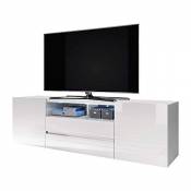 Bros - Meuble TV/Banc TV (140 cm, Blanc Mat/Blanc Brillant,