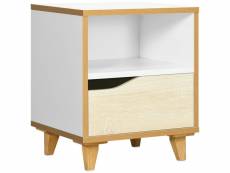 Chevet table de nuit design scandinave - tiroir, niche - mdf panneaux blanc aspect bois clair