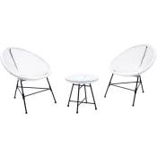Concept-usine - Salon de jardin 2 fauteuils oeuf + table basse blanc acapulco - white