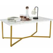 Costway - Table Basse Imprimée Marbre 107 x 60 x 45.5 cm (l x l x h) Moderne Piètement Métal Doré avec Patins Ajustables pour Salon