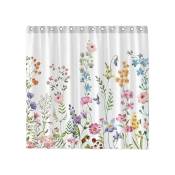 Ensemble de rideau de douche à fleurs aquarelle et plantes florales avec crochets, décoration de salle de bain, de baignoire, facile d'entretien,