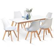 Ensemble table à manger extensible inga 160-200 cm et 6 chaises sara blanches design scandinave - Blanc