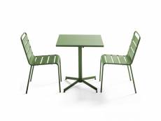 Ensemble table de jardin carrée et 2 chaises métal vert cactus - palavas