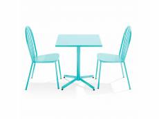 Ensemble table de jardin inclinable et 2 chaises bistrot turquoise - palavas