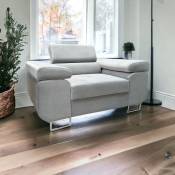 Fauteuil 140 cm Sorlo - Tissu velours, pieds - Fauteuil design lounge Style moderne (Gris clair - Monolith 84) - Gris clair