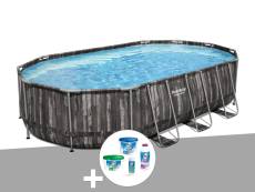 Kit piscine tubulaire ovale Bestway Power Steel décor bois 6,10 x 3,66 x 1,22 m + Kit de traitement au chlore