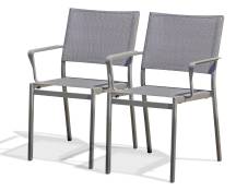 Lot de 2 fauteuils de jardin en aluminium et toile plastifiée grise