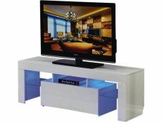 Meuble tv led "borda" - 130 x 34 x 45 cm - blanc laqué