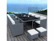 Munga 12 places - ensemble encastrable salon - table de jardin résine tressée - gris - ecru