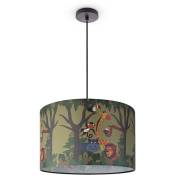 Paco Home - Suspension Chambre Enfant Plafonnier Abat-Jour Tissu Rond Jungle Lampe à suspension - Noir, Design 4 (Ø45,5 cm)