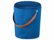 Paris prix - pouf coffre en velours à sangle "yola" 45cm bleu