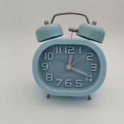 Réveil Analogique Quartz Alarme Horloge Silencieux sans Tic-Tac à Pile à Double Cloche avec Lumière de Nuit et Alarme Sonore (Bleu)