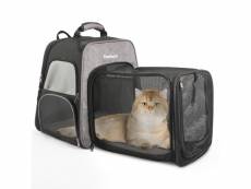Sac à dos extensible pour chats, extra large 40x30x45cm (l x l x h), sac de voyage portable pour animaux de compagnie avec tunnel, gris 3700778729604