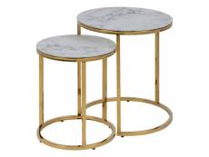 Smuk set de table d’appoint ø 35 - ø 45 cm saga blanc marbre - or ZSFU000341-WH