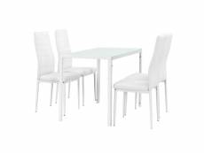 Table à manger blanc 105 cm + kit de chaises en 4