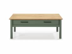 Table basse 1 tiroir en pin massif - vert 100 cm - ida